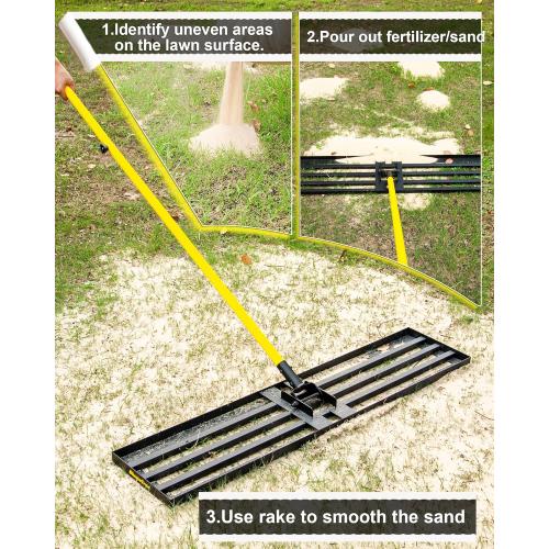 Lawn Leveling Rake, 30x10 Heavy Duty Sand Leveling Tool with 7FT Long Handle, Steel Golf Rake for Soil, Compost, Gravel, Lawn Leveler for Yard, Garden, Golf Course, Landscaping Level Tool