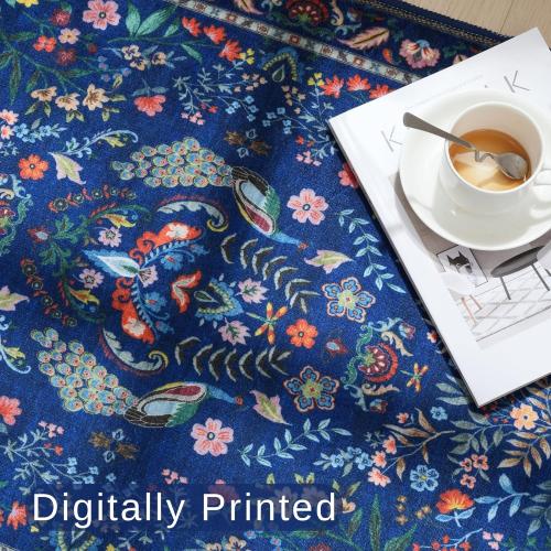 Rugcomf Area Rugs for Living Room Washable Rug Floral Non-Slip Large Rug for Living Room, Bedroom, Farmhouse, Dining Room, Kids Playroom(Blue)