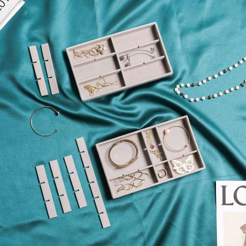 Frebeauty Jewelry Organizer Tray,Stackable Velvet Jewelry Trays,Drawer Inserts Earring Organizer For Women Jewelry Storage Display Case for Rings Stud Necklaces,Set of 9(Grey)