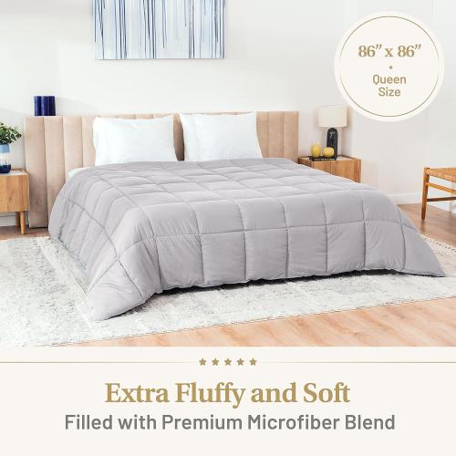 Truth North Gray Comforter twin – Fluffy Down Alternative Duvet Insert, Light Gray Comforter, All-Season Bedding, Hypoallergenic, Machine Washable, Twin Duvet Insert with Corner Loops