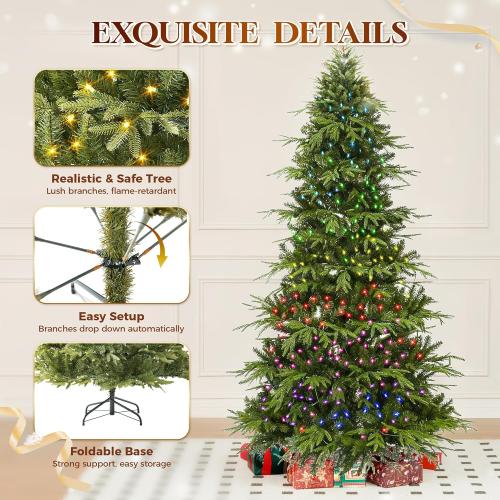 HOLLO STAR 7.5 ft Prelit Pencil Christmas Tree with 400 LED Lights, App Control, Aspen Artificial Christmas Tree, Multi-Color RGBW Lights, 1639 PE & PVC Branch Tips, Skinny Xmas Tree, for Home, Party