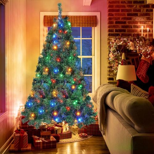 Lulu Home 6FT Christmas Tree, Artificial Christmas Tree with RC 300 LEDs Warm White & Multicolored String Lights(NOT Pre-Strung) for Indoor Outdoor Winter Decoration, 11 Lighting Modes with Timer