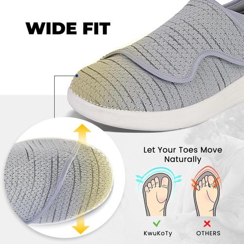 Diabetic Shoes for Men 8.5 Wide Width Orthopedic Slip-on Shoes Adjustable Closure Walking Sneakers for Foot Pain Relief Swollen Feet Grey