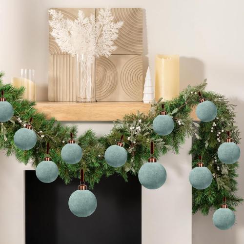 24 Pcs Velvet Christmas Balls Bulk, 3.15/ 2.76/ 2.36 Flocked Christmas Tree Ball Ornaments Xmas Decorative Hanging Ornaments for Xmas Tree Wreath Home Party Decor (Dusty Blue)
