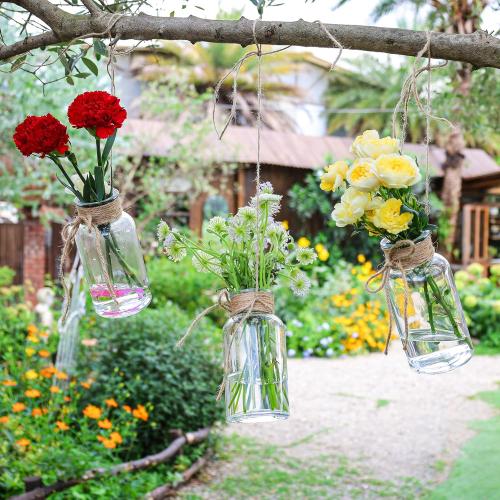 Set of 12 Vintage Glass Vases for Flowers Farmhouse Clear Glass Vases for Centerpieces Small Flower Vases with Twine Ties for Wedding, Parties & Home Decor