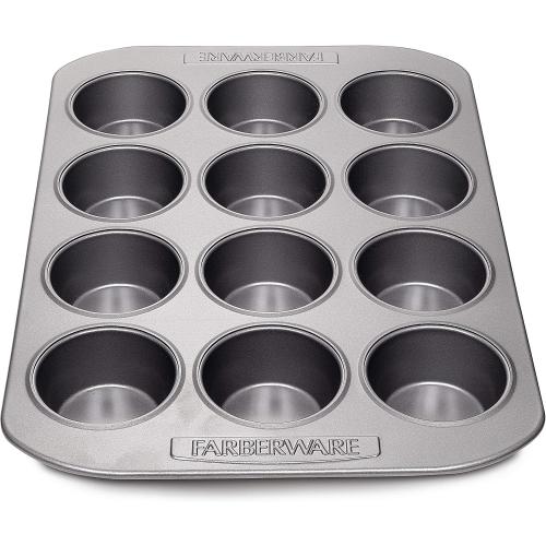 Farberware Bakeware Nonstick Muffin Pan, 12-Cup, Cupcake Baking Pan, Gray ‼️mild stains‼️