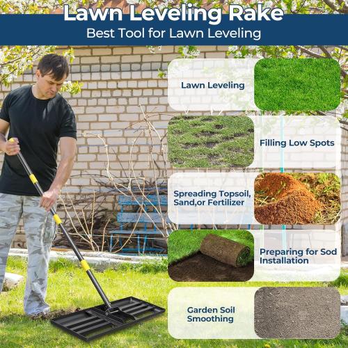 Extra Wide 30 Leveling Rake for Lawn Care - 60in Extendable Stainless Steel Handle with Ergonomic Grip | Professional Grass Leveling Tool for Golf Courses, Soccer Fields, Backyard Turf Maintenance