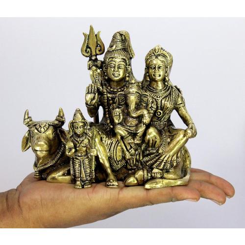 eSplanade Brass Shiv Parivar, Shiva Parvati, Shiva, Bholenath, Shankar Parvati with Ganesha Nandi Murti Moorti Idol Statue Sculpture - 5.5 Inches