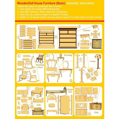StonKraft Wooden 3D Puzzle Doll House - Home Decor, Construction Toy, Modeling Kit, School Project - Easy to Assemble (Doll House with Furniture)