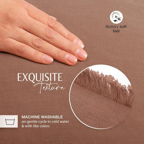 INSPIRED IVORY Linen Pillow Cover 20x20 Inch - Rustic Decorative Cinnamon Brown Throw Pillow Cover with Fringe - Farmhouse Accent Pillow Cushion Cover for Sofa, Couch, Bed Decor, Single Sham, 50x50cm