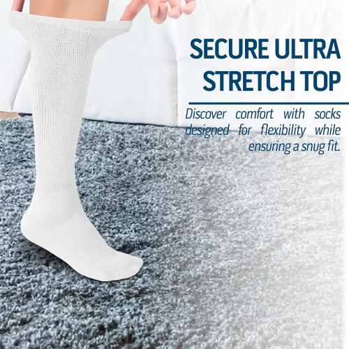 Diamond Star 12 Pairs Diabetic Knee High Socks for Men – Over the Calf Cotton Socks, Non-Binding Comfortable Fit – Men’s Shoe Size 12–14 (12 Pairs White)