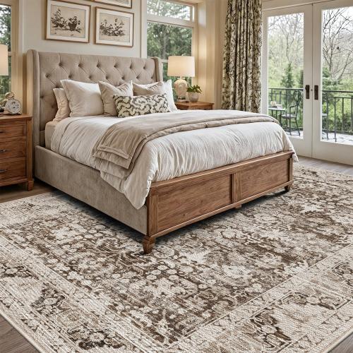 LUMI 8x12 Washable Area Rug for Living Room, Ultra Soft Traditional Vintage Rugs Non Slip with Rubber Backing, Low Profile, High Traffic, Stain Resistant Carpets, Ideal for Bedroom, Dining Room