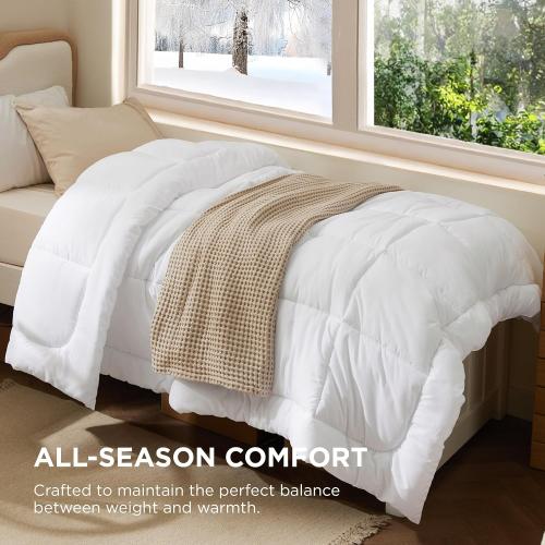 64 in X 88 in- Bedsure Comforter Duvet Insert - Quilted Comforters Twin Size, All Season Duvet, Down Alternative Bedding, with 8 Tabs, Gifts for Women/Men, White, Twin 88 x 68 Inches