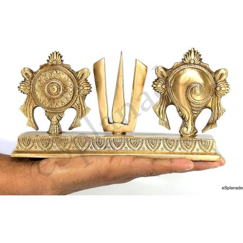 Size 8.75 eSplanade Brass Shankh Chakra Namah Showpiece | Shankha Chakra Tilak | Shankha Gada Padma | Padmanabha Swami | Vishnu | Home Decor - Length: 8.75 Inches