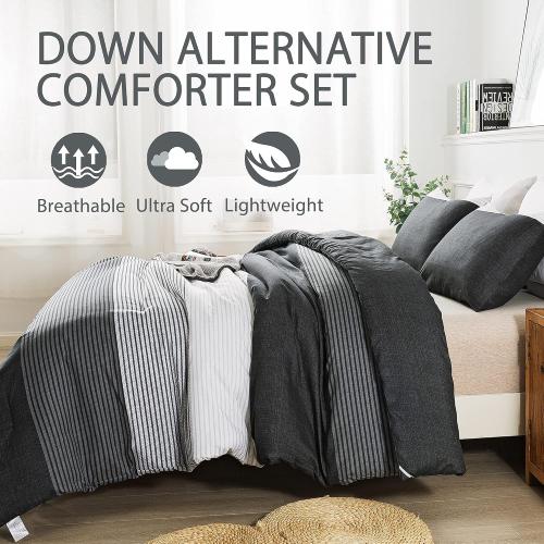 Andency king Size Comforter Set,3 Pieces Black White Gray Patchwork Striped Comforter(104x90 Inch), Soft Microfiber Down Alternative Full Comforter Bedding Sets with Corner Loops