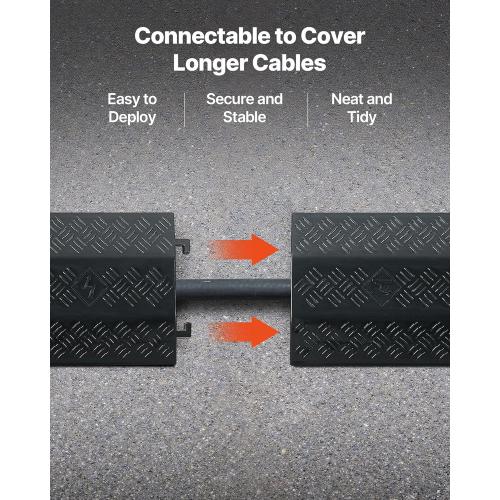 VEVOR 3 Pack Drop Over Cable Cover, 2 Channel Heavy Duty Cable Hose Protector Ramp, 38.3'' Floor Cord Cover, 17,500 lbs/Axle Load Capacity, for Traffic Areas, Indoor, Outdoor, Home, Office, Warehouse