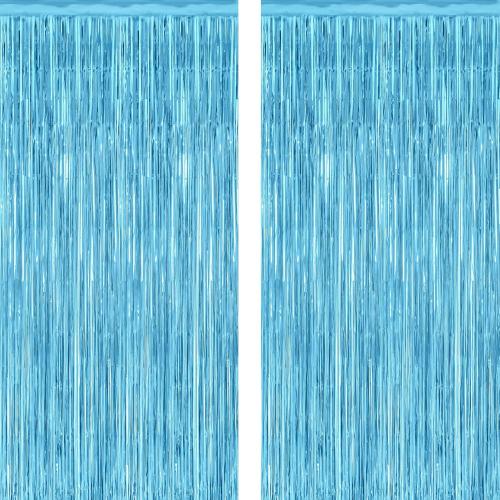 2 Pack Backdrop Curtains, 3.28 Feet x 7.05 Feet Sky Blue Tinsel Backdrop, Metallic Fringe Curtains Foil Tinsel Party Streamer, Winter Backdrop Happy Birthday Party Supplies