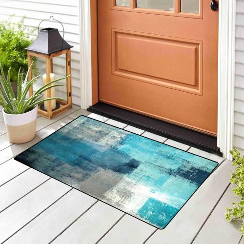 Kitchen Mats for Floor,TOMWISH Turquoise Kitchen Rug Grey Abstract Area Rug Art Painting 17X48 17X24 Non-Slip Kitchen Rug Set for Kitchen Dining Room,Floor Home,Office,Sink,Laundry