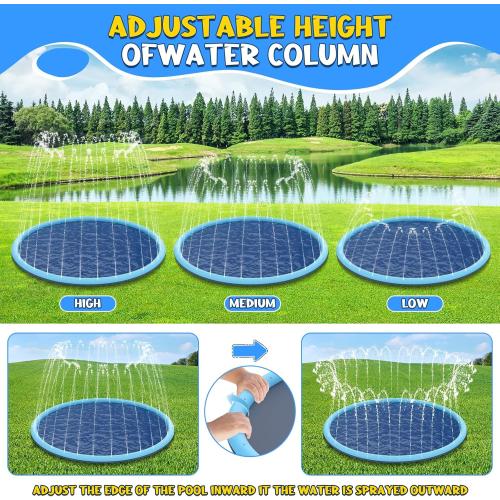 Non-Slip Splash Pad for Kids and Dog, 80 Extra Large Baby Play Mat, Dog Pool Toys, Thicken Sprinkler Pool Summer Outdoor Water Toys for Ages 3-12 Boys Girls, Parent-Kids &Games Fun Backyard (Blue)