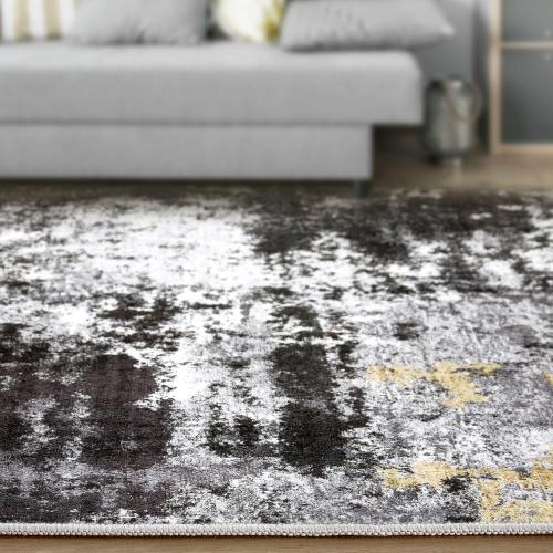 Washable Rug 8x10 Area Rugs for Living Room: Modern Abstract Neutral Soft Carpet for Bedroom Dining Room Under Kitchen Table Home Office Decor - Black Gold