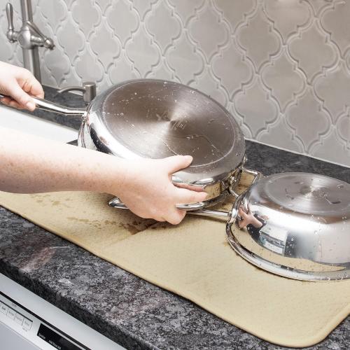 All-Clad Premium Reversible Dish Drying Mat for Kitchen: 16 x 28 Ultra-Absorbent, Long-Lasting, No Condensation, and Oversized for Large Pots and Pans - 2 Pack, Cappuccino