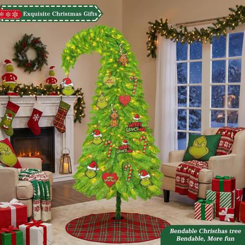 Size 6ft Whimsical Christmas Tree 6FT - Christmas Decorations Timer Remote Control, Foot Switch Device with 150 LED Lights Pre-Lit Artificial Tree Xmas Holiday Decor for Indoor Home Office