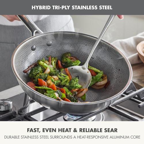 GreenPan Hybrid 11” Nonstick Stainless Steel Wok Pan, APEX Tri-Ply Thermobond PFAS-Free Ceramic NO LID MISSING LID