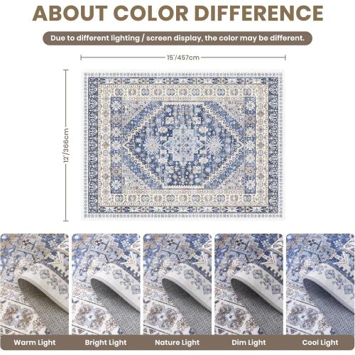 zesthome 12x15 Area Rugs, Large Washable Rug, Ultra-Thin Stain Resistant Rugs for Living Room, Bedroom, Non-Slip Backing Home Decor Area Rug (Blue/Beige,12'x15')