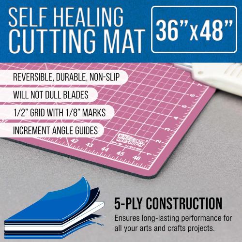 U.S. Art Supply 36 x 48 Self-Healing Cutting Mat 5-Ply - Double-Sided Pink/Blue Craft Mat, Non-Slip Cutting Mats for Crafts, Sewing, Quilting, Scrapbooking