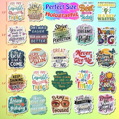 200PCS Holographic Quote Stickers, Motivational and Inspirational Vinyl Stickers with Positive Affirmations for Teens Adults Teachers, Waterproof Glitter Stickers for Water Bottles Laptop Scrapbook