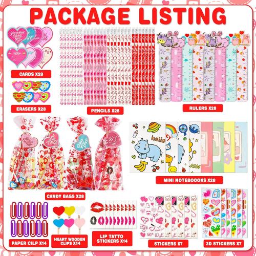 Thuodo 28 Pack Valentines Day Stationery Set for Kids Valentines Day Gift Card School Classroom Exchange Gifts Party Favors Supplies