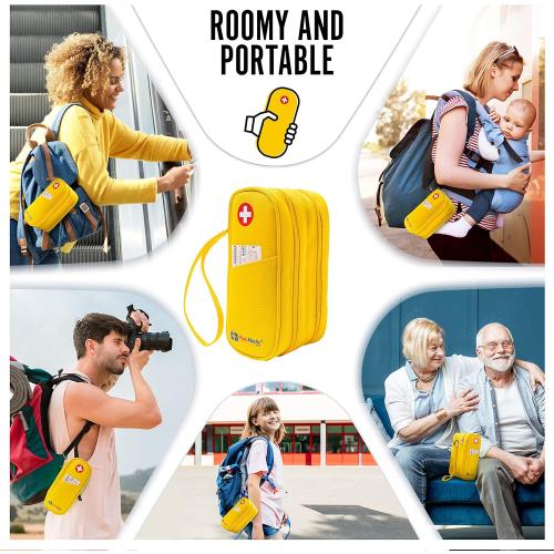 PracMedic Bags Diabetes Travel Case- 2 Tier Epipen Carrying Case for Epi Pens or Epipen Trainer, Auvi Q, Inhaler & Spacer, Diabetic Supplies & First Aid - Insulated Medicine Travel Bag (Yellow)
