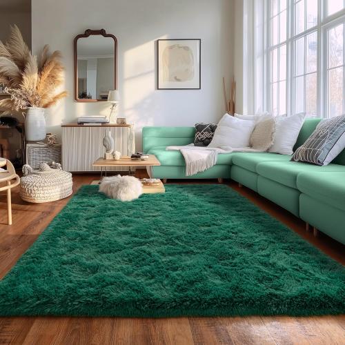 Green Fluffy Rug for Bedroom 4x5.9 ft - Ultra Soft & Non Slip Shaggy Area Rug, Comfy Durable Carpet for Living Room Kids Room Teens Dorm Home Decor, 1.7'' Thick Indoor Plush Carpets