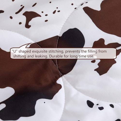 PERFEMET 3Pcs Cow Comforter Set King Size Rustic Cow Print Western Bedding Sets Farmhouse Reversible Checkered Cowhide Bed Quilt Set with Pillowcases (Brown White, King)