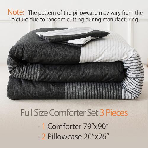 Andency king Size Comforter Set,3 Pieces Black White Gray Patchwork Striped Comforter(104x90 Inch), Soft Microfiber Down Alternative Full Comforter Bedding Sets with Corner Loops