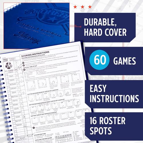 Blue Murray Sporting Goods Premium Baseball Softball Scorebook - 60 Games | Stats Score Keeper Book for Adult & Youth Baseball/Softball