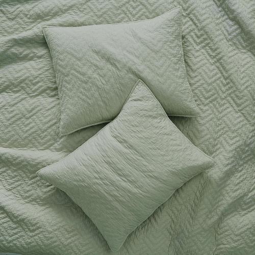 palassio Sage Green 100% Cotton Quilt Queen Size Bedding Sets with 2 Pillow Shams, Lightweight Textured Farmhouse Country Bedspread Soft Shabby Chic Patterned Coverlet for All Season, 3 Pieces