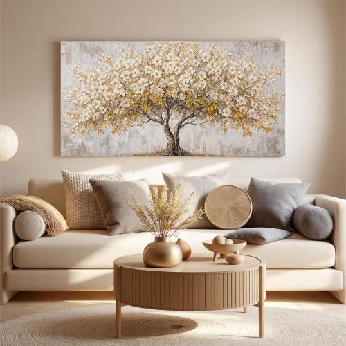 Canvas Wall Art Decor Gold Tree Of Life Large Wall Canvas Art For Living Room Pictures Wall Art Decor Prints Decorative Painting Artwork White Vintage Wall Art For Bedroom Office Room Wall Decor 24×48 In