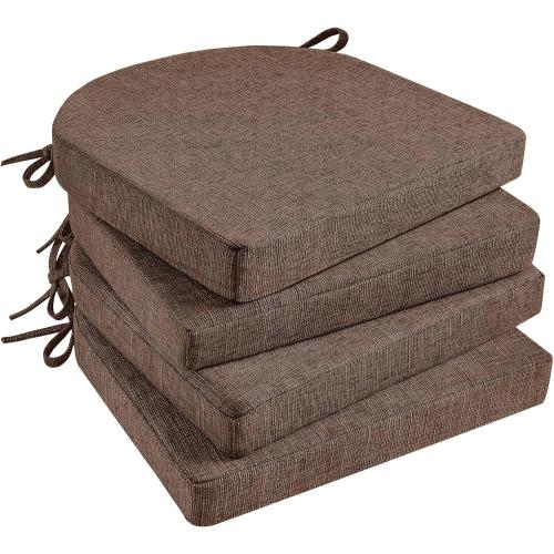 Basic Beyond Chair Cushions for Dining Chairs 4 Pack, Kitchen Chair Cushions with Ties and Non Slip Backing, 16 x 16 inches Chair Pads for Dining Chairs (Brown)