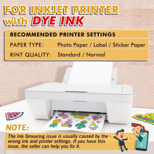 Koala Printable Glossy Sticker Paper for Inkjet Printer, 120 Sheets