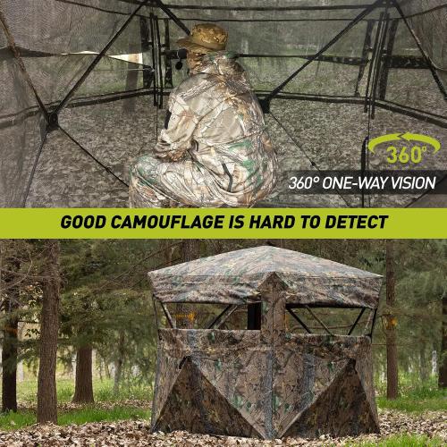 Hunting Blind, 360° See Through Ground Blind for Turkey Hunting, Turkey Ground Blind, Hunting Blind for Turkey & Deer, 2-3 Person Pop Up Portable Camouflage Tent with Carrying Bag