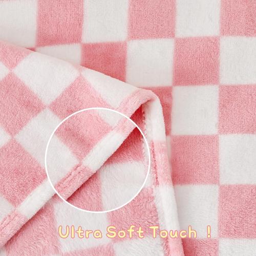 Yurhap Checkered Baby Blanket for Girls Pink Fleece Baby Blankets for Girls Boys, Warmer Comfort Lightweight Bed Blanket for Toddlers Infants or Newborn, 30''x40'', Pink
