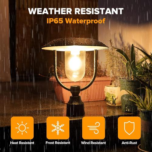 LUTEC Solar Lamp Post Light Outdoor, Dusk to Dawn Exterior Pole Lights Head for Pier and Pole Mount, Waterproof Black Solar Post Fixture for Garden, Patio, Pathway