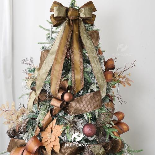 HUIHUANG Brown Velvet Wired Ribbon 2.5 inch Velvet with Glitter Copper Brown Christmas Ribbon for Tree Decorations, Bows, Wreath, Garland, Gift Wrapping, Fall Decor- Continuous 10 Yards