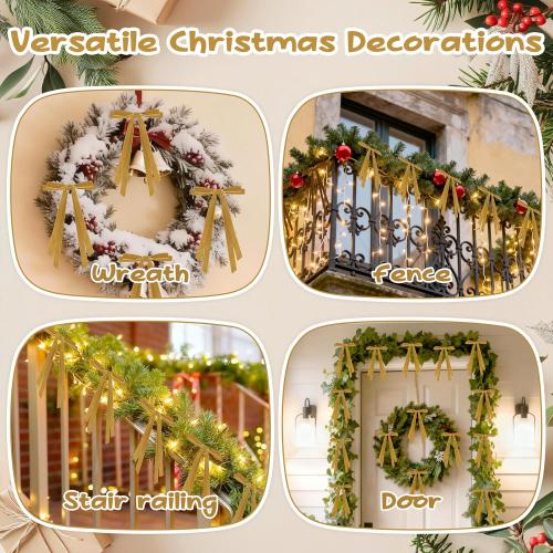 24 Pcs Christmas Bows for Tree, Light Brown Velvet Ribbon Bow for Christmas Tree, Pre-Tied Vintage Xmas Bows for Xmas Trees Wreaths Gifts Wedding Indoor Outdoor Decorations, 5 x 7 Inch