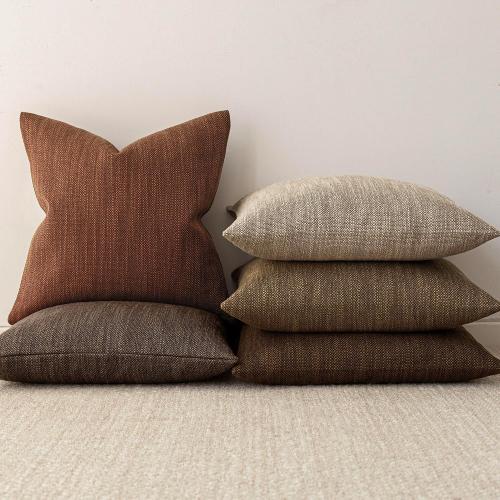 Foindtower Set of 2 Decorative Textured Burlap Linen Throw Pillow Covers Farmhouse Boho Cushion Cover Solid Accent Pillowcase for Couch Sofa Bed Living Room Home Decor,20×20 Inch,Cocoa Brown