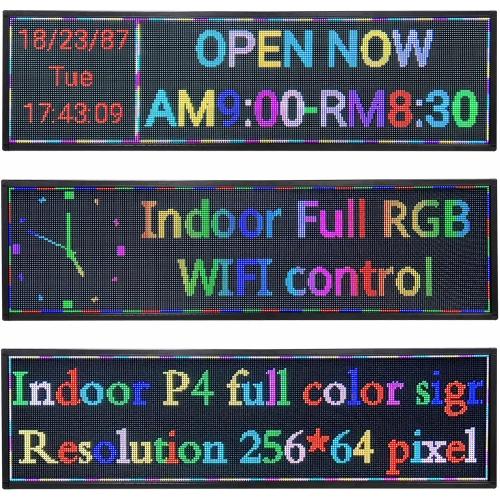 P4 Indoor Programmable Led Sign Scrolling Custom Display Message Board Digital Word Light for Business Bar Screen WiFi Control Electronic Advertising Pixel Led Panel Store Signs Menu(41.5×11.3)