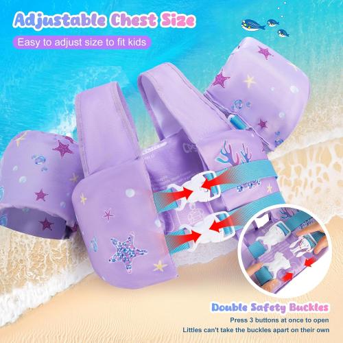 Purple Nemone Toddler Swim Vest for 22-70 lbs Kids Floaties Swim Jacket with Arm Water Wings for Girls Boys 1 2 3 4 5 6 7 Years Old Beach Pool 20 30 40 50 60 66 Pounds Puddle Jumper