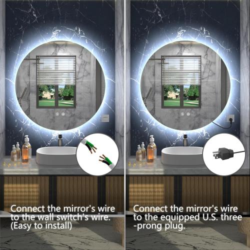 28 Inch Round LED Bathroom Mirror, Backlit Vanity Bathroom Mirror with Lights Round,LED Lighted, Dimmable, Anti-Fog,3000K/4500K/6000K