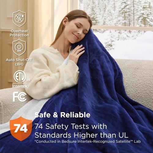 Bedsure Electric Blanket Twin - Soft Flannel Heated Blanket Twin Size, Fast Heating with 6 Time Settings (Up to 10H) & 6 Heat Settings, Warm Gift for Grandma (62x84 inches, Pageant Blue)